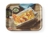 HENDI Neslystantis valgio padėklas su atspaudais Tasty Fish & Chips, 330×430 mm 508022 | E-gastro