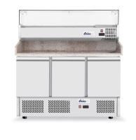 ARKTIC 3 durų šaldymo stalas picai su vitrina ir stalviršiu iš granito, 254L, 1400x700x(H)1491mm 232033 | E-gastro