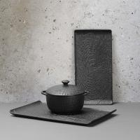 FINE DINE Stačiakampė lėkštė Crust, juoda, 295x148 mm, 3 vnt. 769836 | E-gastro