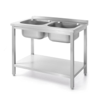 HENDI Stalas su 2 kriauklėmis ir lentyna, susukamas, Kitchen Line, 1000x600x(H)850mm 817032 | E-gastro