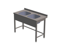 Stalas su 2 plautuvėmis 40x40x25 su rėmu, su sijonu, bortelis, 100x60x85cm GS-2P-04-R-b-100/60/85 | E-gastro