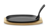 HENDI Ketaus lėkštė su mediniu pagrindu ir rankena, juoda, 280x140x(H)30 mm 629383 | E-gastro