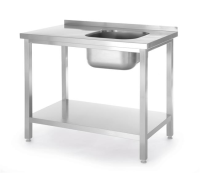HENDI Stalas su kriaukle ir lentyna, susukamas, Kitchen Line, dešinėje, 800x600x(H)850mm 816998 | E-gastro
