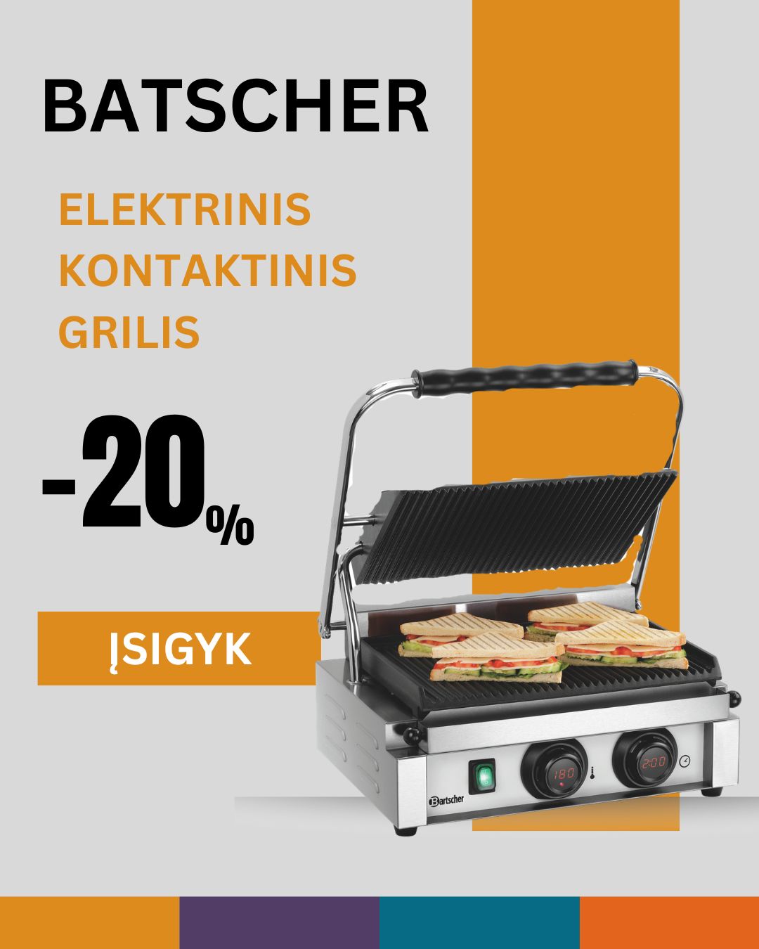 Elektrinis kontaktinis grilis BARTSCHER su rifliuotu paviršiumi