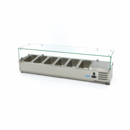 MAXIMA Stalviršinis paruošimo šaldytuvas 150 cm 6 × 1/3 GN su stiklo gaubtu 09400326 | E-gastro