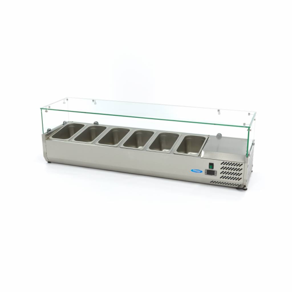 MAXIMA Stalviršinis paruošimo šaldytuvas 150 cm 6 × 1/3 GN su stiklo gaubtu 09400326 | E-gastro