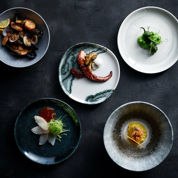 FINE DINE Lėkštė aukštu krašteliu Tide Black, kreminė, ø210mm, 6 vnt. TDBKOW211 | E-gastro