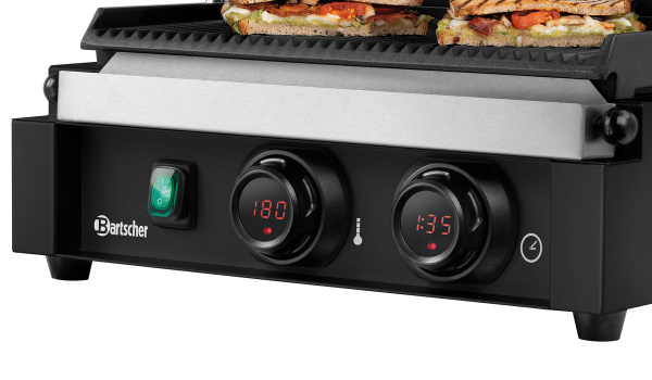 BARTSCHER Elektrinis kontaktinis grilis "Panini-MDI" 1R S, juodas, rifliuotas viršus ir apačia, 230V/2,2kW 150127 | E-gastro
