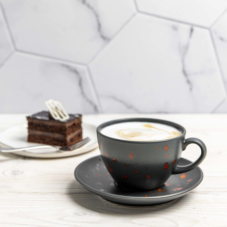 FINE DINE Cappuccino puodelis Bloom, juodas, 285 ml, 6 vnt. 779934 | E-gastro