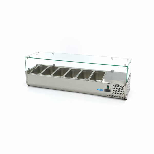MAXIMA Stalviršinis paruošimo šaldytuvas 140 cm 6 × 1/3 GN su stiklo gaubtu 09400323 | E-gastro