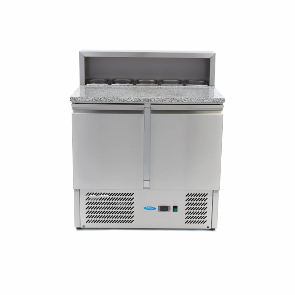 MAXIMA Picos paruošimo šaldytuvas 90 cm 2 durys 5 × 1/6 GN su granito stalviršiu ir viršutine vitrina 09400200 | E-gastro