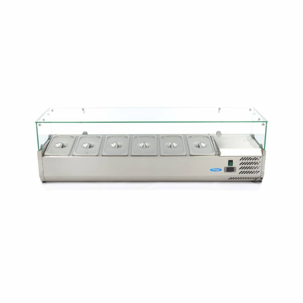 MAXIMA Stalviršinis paruošimo šaldytuvas 150 cm 6 × 1/3 GN su stiklo gaubtu 09400326 | E-gastro