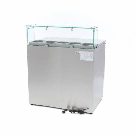 MAXIMA Picos paruošimo šaldytuvas 90 cm 2 durys 5 × 1/6 GN su granito stalviršiu ir stiklo vitrina 09400207 | E-gastro