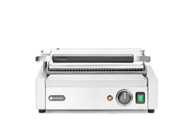 HENDI Kontaktinis grilis Panini, rifliuotas viršus ir lygi apačia, 430x375x(H)216mm 263662 | E-gastro