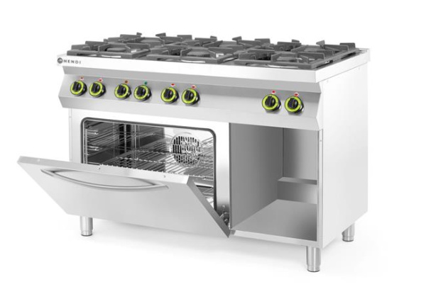 HENDI „Kitchen Line“ 6 degiklių dujinė viryklė su elektrine konvekcine orkaite GN1/1 225899 | E-gastro